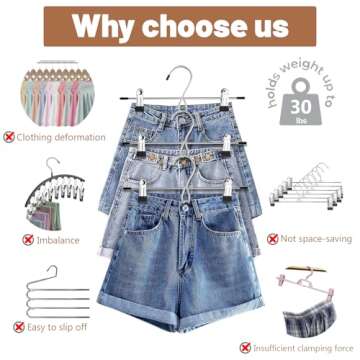 Hangers,Pants Hangers Space Saving Hangers with Clips,Stackable Skirt Hangers,Hanging Closet Organizer and Storage -Clothes Hangers- 8 Pack