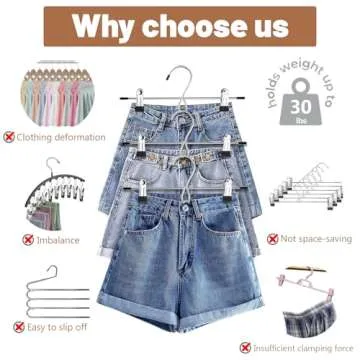 Hangers,Pants Hangers Space Saving Hangers with Clips,Stackable Skirt Hangers,Hanging Closet Organizer and Storage -Clothes Hangers- 8 Pack
