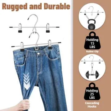 Hangers,Pants Hangers Space Saving Hangers with Clips,Stackable Skirt Hangers,Hanging Closet Organizer and Storage -Clothes Hangers- 8 Pack