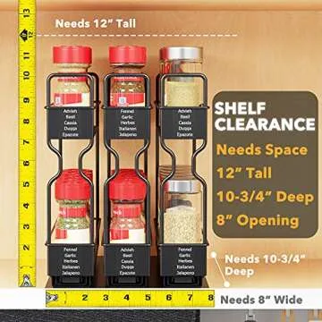 SpaceAid Pull Out Spice Rack Organizer for Cabinet, Heavy Duty Slide Out Seasoning Kitchen Organizer, Cabinet Organizer, with Labels, 7.7" W x10.75 D x10 H, 3 Drawers 2-Tier