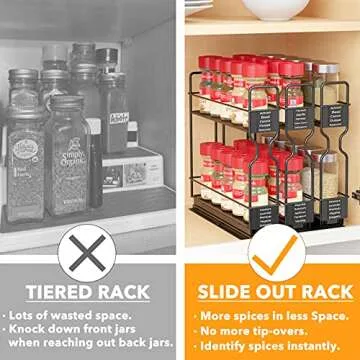 SpaceAid Pull Out Spice Rack Organizer for Cabinet, Heavy Duty Slide Out Seasoning Kitchen Organizer, Cabinet Organizer, with Labels, 7.7" W x10.75 D x10 H, 3 Drawers 2-Tier