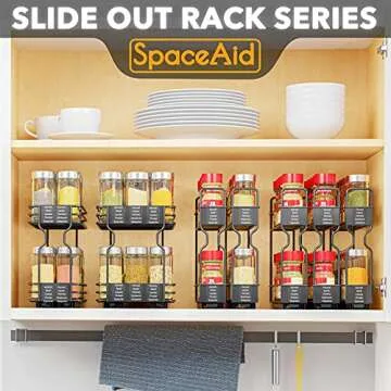 SpaceAid Pull Out Spice Rack Organizer for Cabinet, Heavy Duty Slide Out Seasoning Kitchen Organizer, Cabinet Organizer, with Labels, 7.7" W x10.75 D x10 H, 3 Drawers 2-Tier