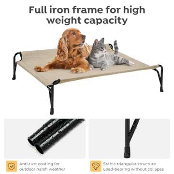 Veehoo Elevated Raised Dog Bed, Original Cooling Outdoor Dog Cot with Double Sided Protective Fence for Large Dogs, Washable Breathable Mesh, V-Shaped No-Slip Feet, Large, Beige Coffee