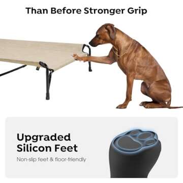 Veehoo Elevated Raised Dog Bed, Original Cooling Outdoor Dog Cot with Double Sided Protective Fence for Large Dogs, Washable Breathable Mesh, V-Shaped No-Slip Feet, Large, Beige Coffee