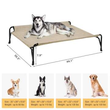 Veehoo Elevated Raised Dog Bed, Original Cooling Outdoor Dog Cot with Double Sided Protective Fence for Large Dogs, Washable Breathable Mesh, V-Shaped No-Slip Feet, Large, Beige Coffee