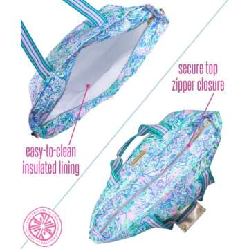Lilly Pulitzer Picnic and Beach Cooler, Insulated Cooler Bag with Adjustable Shoulder Strap and Zipp...