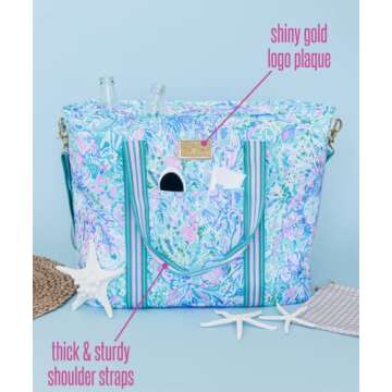 Lilly Pulitzer Picnic and Beach Cooler, Insulated Cooler Bag with Adjustable Shoulder Strap and Zippered Top, Large Soft Cooler for Groceries or Travel, Soleil It On Me