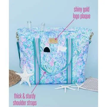 Lilly Pulitzer Picnic and Beach Cooler, Insulated Cooler Bag with Adjustable Shoulder Strap and Zippered Top, Large Soft Cooler for Groceries or Travel, Soleil It On Me