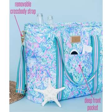 Lilly Pulitzer Picnic and Beach Cooler, Insulated Cooler Bag with Adjustable Shoulder Strap and Zippered Top, Large Soft Cooler for Groceries or Travel, Soleil It On Me