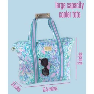 Lilly Pulitzer Picnic and Beach Cooler, Insulated Cooler Bag with Adjustable Shoulder Strap and Zippered Top, Large Soft Cooler for Groceries or Travel, Soleil It On Me
