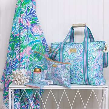 Lilly Pulitzer Picnic and Beach Cooler, Insulated Cooler Bag with Adjustable Shoulder Strap and Zippered Top, Large Soft Cooler for Groceries or Travel, Soleil It On Me