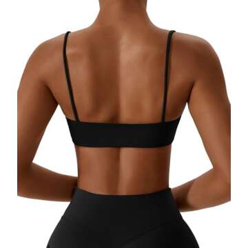 Comper Women's Sports Bras Wirefree Racerback Workout Bras Sexy Thin Straps Yoga Sport Bras with Removable Pads(Black-S)