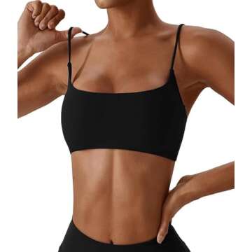 Comper Women's Sports Bras Wirefree Racerback Workout Bras Sexy Thin Straps Yoga Sport Bras with Removable Pads(Black-S)