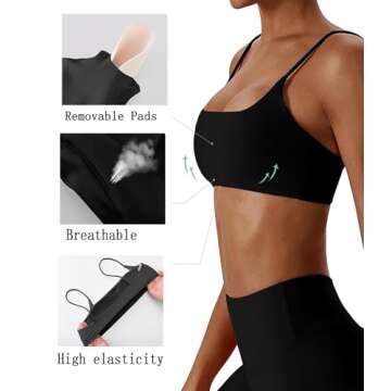 Comper Women's Sports Bras Wirefree Racerback Workout Bras Sexy Thin Straps Yoga Sport Bras with Removable Pads(Black-S)