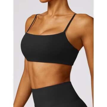 Comper Women's Sports Bras Wirefree Racerback Workout Bras Sexy Thin Straps Yoga Sport Bras with Removable Pads(Black-S)