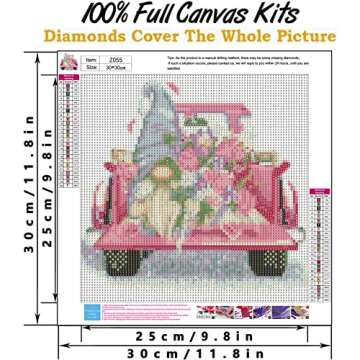 Gnome Truck Diamond Painting Kits,5D Diamond Painting Kits for Adults Kids DIY Diamond Art Kits Full Round Drill Diamond Dots Painting with Diamonds Gem Art and Crafts Flower Home Wall Decor 12X12inch