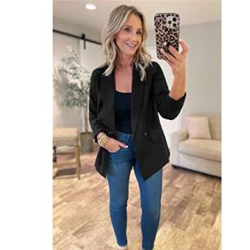 luvamia Women Casual Long Sleeve Lapel Oversized Work Blazer Boyfriend Jacket Black Black Blazer for Women Women Blazer Black Womens Blazer Size Small Fits Size 4 / Size 6