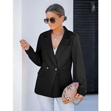 luvamia Women Casual Long Sleeve Lapel Oversized Work Blazer Boyfriend Jacket Black Black Blazer for Women Women Blazer Black Womens Blazer Size Small Fits Size 4 / Size 6