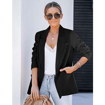 luvamia Women Casual Long Sleeve Lapel Oversized Work Blazer Boyfriend Jacket Black Black Blazer for Women Women Blazer Black Womens Blazer Size Small Fits Size 4 / Size 6