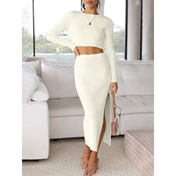 ANRABESS 2 Piece Outfits for Women Sexy Long Sleeve Crewneck Cropped Top and Ribbed Knitted Side Slit Midi Bodycon Dress Sweater Skirt Set 686mibai-M