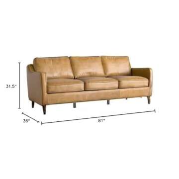 ASHCROFT Madison Mid Century Modern Furniture Genuine Leather Couches in Cognac Tan