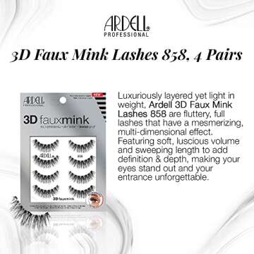 Ardell 3D Faux Mink Lashes 858 - Lightweight False Eyelashes with Invisiband, Reusable Strip Lashes,...