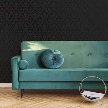 Tempaper Textured Black Damsel Removable Peel and Stick Damask Wallpaper, 20.5 in X 16.5 ft, Made in the USA