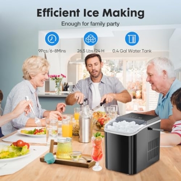 OLIXIS Portable Ice Machine Maker Countertop with Handle, Ice Cube Maker 9 Cubes in 6 Mins, 26.5lbs/24Hrs, 2 Sizes of Bullet Ice, Ice Scoop, Basket for Home Kitchen Office, Black