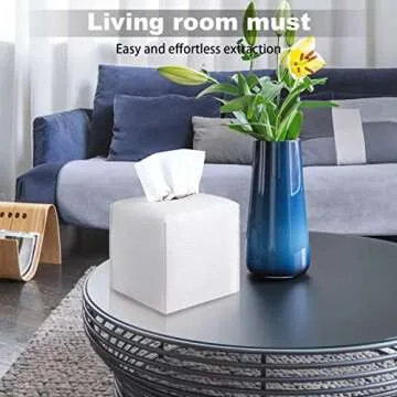 2 Pack, VIVIDLY Tissue Box Cover Holder, Square Modern PU Leather Tissue Box Holder, Can be Used for Bathroom Dressing Table, Bedside Table, Office Desk & Car 5"X5"X5"- (White, 2)