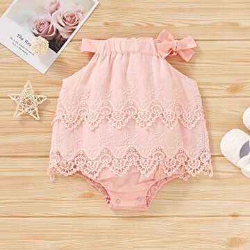 Newborn Baby Romper Girls Jumpsuit Infant Bodysuit Tutu Lace Dress Clothes Outfit Pink