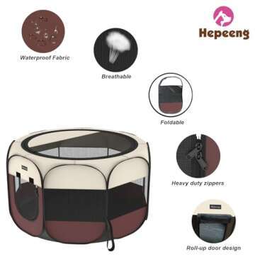 Hepeeng Portable Foldable Pet Dog Cat Playpen and Puppy playpen Pet Tent with Carrying Case Collapsible Travel Bowl Indoor/Outdoor Use with Water Resistant and Removable Shade Cover