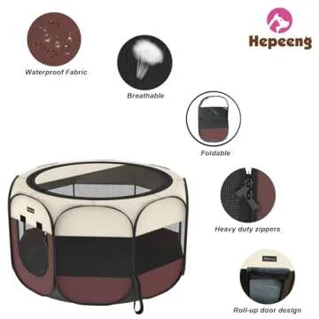 Hepeeng Portable Foldable Pet Dog Cat Playpen and Puppy playpen Pet Tent with Carrying Case Collapsible Travel Bowl Indoor/Outdoor Use with Water Resistant and Removable Shade Cover