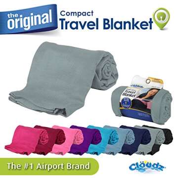 Cloudz Cozy Compact Airplane Travel Blanket for Your Flight, Car, Camping, Home or Comforting Warmth...
