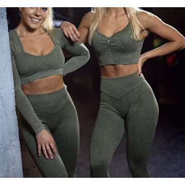 ABOCIW Workout Sets for Women 2 Piece Ribbed Seamless High Waist Scrunch Butt Leggings with Sport Bra Gym Yoga Outfits