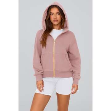 PRETTYGARDEN Women's Zip Up Hoodie Sweatshirt Y2K Fall Fashion Clothes Long Sleeve Loose Fit Pockets Casual Trendy Jacket (Dusty Pink,Small)
