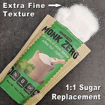 Monk Zero - Monk Fruit Sweetener, Non-Glycemic, Keto Approved, Zero Calories, 1:1 Sugar Substitute (Granular, 40oz)