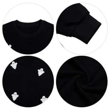 VILOVE Womens Halloween Ghost Sweatshirt: Oversized Sequin Spooky Graphic Shirts Long Sleeve Crewneck Halloween Pullover Tops Black