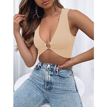 Stylish AEVZIV Sexy Crop Tops with Deep V Neck Design