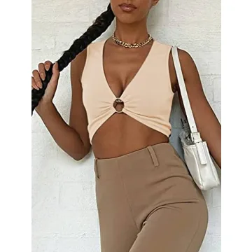 Stylish AEVZIV Sexy Crop Tops with Deep V Neck Design