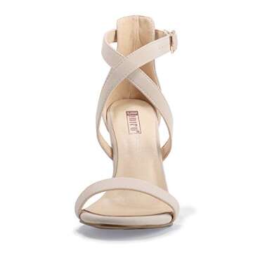 IDIFU Women's Chunky High Heel Sandal Strappy Open Toe Ankle Strap Dress Shoes for Women Bridesmaid Ladies in Wedding Bridal Evening Homecoming Prom (Nude Nubuck, 8.5 M US)
