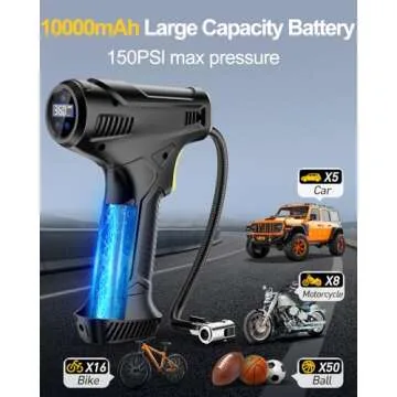 Tire Inflator Portable Air Compressor, Rechargeable Air Pump for Car Tires, Automotive Car Accessories 150PSI with LED Light for Cars, SUV, Motorcycles, Bicycle, Balls