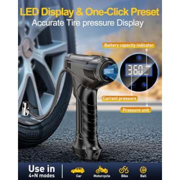 Tire Inflator Portable Air Compressor, Rechargeable Air Pump for Car Tires, Automotive Car Accessories 150PSI with LED Light for Cars, SUV, Motorcycles, Bicycle, Balls