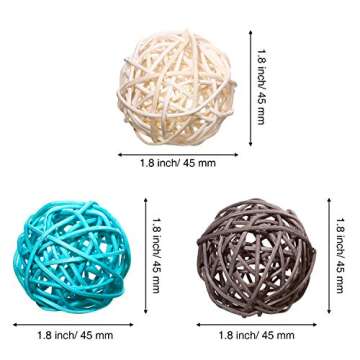 Yaomiao 15 Pieces Wicker Rattan Balls Decorative Orbs Vase Fillers for Craft, Party, Valentine's Day, Wedding Table Decoration, Aromatherapy Accessories, 1.8 Inch(Light-Blue White Gray)