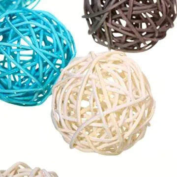 Yaomiao 15 Pieces Wicker Rattan Balls Decorative Orbs Vase Fillers for Craft, Party, Valentine's Day, Wedding Table Decoration, Aromatherapy Accessories, 1.8 Inch(Light-Blue White Gray)