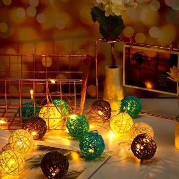 Yaomiao 15 Pieces Wicker Rattan Balls Decorative Orbs Vase Fillers for Craft, Party, Valentine's Day, Wedding Table Decoration, Aromatherapy Accessories, 1.8 Inch(Light-Blue White Gray)