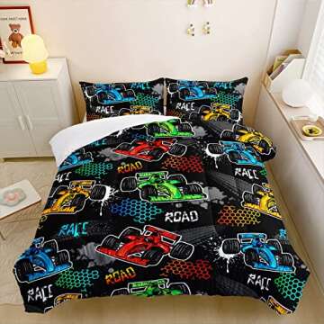 HOSIMA Racing Car Comforter - Fun Bedding for Kids