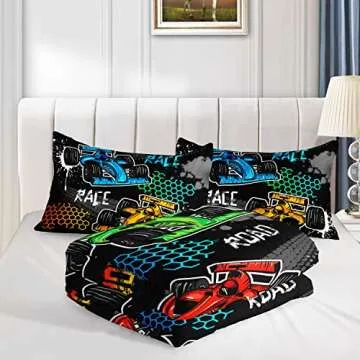 HOSIMA Racing Car Comforter - Fun Bedding for Kids