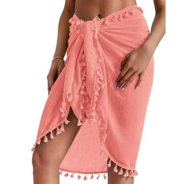 Eicolorte Sarongs for The Beach Bikini Cover Up Skirt Women Bathing Suit Sarong Wrap Pareo (Pink-Sho...