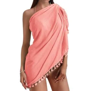 Eicolorte Sarongs for The Beach Bikini Cover Up Skirt Women Bathing Suit Sarong Wrap Pareo (Pink-Short)