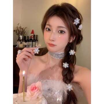 Sither Crystal Snowflake Barrette for Women Girls Silver Barrette Headpiece for Prom Halloween Party Hair Accessories Christmas Gift(5pcs)